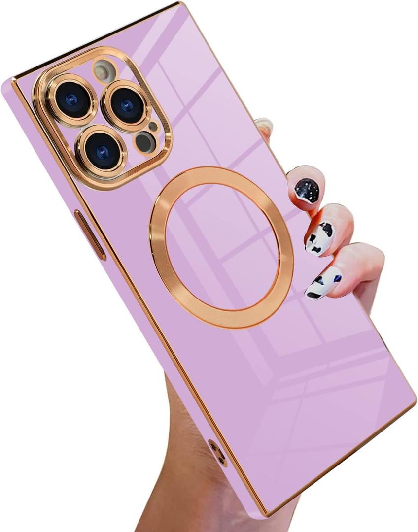 KANGHAR Case Designed for iPhone 14 Pro Max Magnetic [Compatible with MagSafe] Luxury Cute Plating Design Cute Case Full-Body Anti-Scratch Shockproof Bumper Protective Cover
