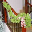 12 ft Bright Green Whimsical Christmas Garland Holiday Garlands Indoor Outdoor Christmas Greenery Garland Decoration for Stairs Fireplace Railing Mantel Front Door Porch(Not Include Ball, Bow)