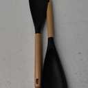 Cooking Spoon Set for Nonstick Cookingwares with Lengthed Wooden Handle, VOVOLY Silicone Spatula Spoon for Mixing, Scoop, and Scrape, Black, 13.4'', 2-Pack