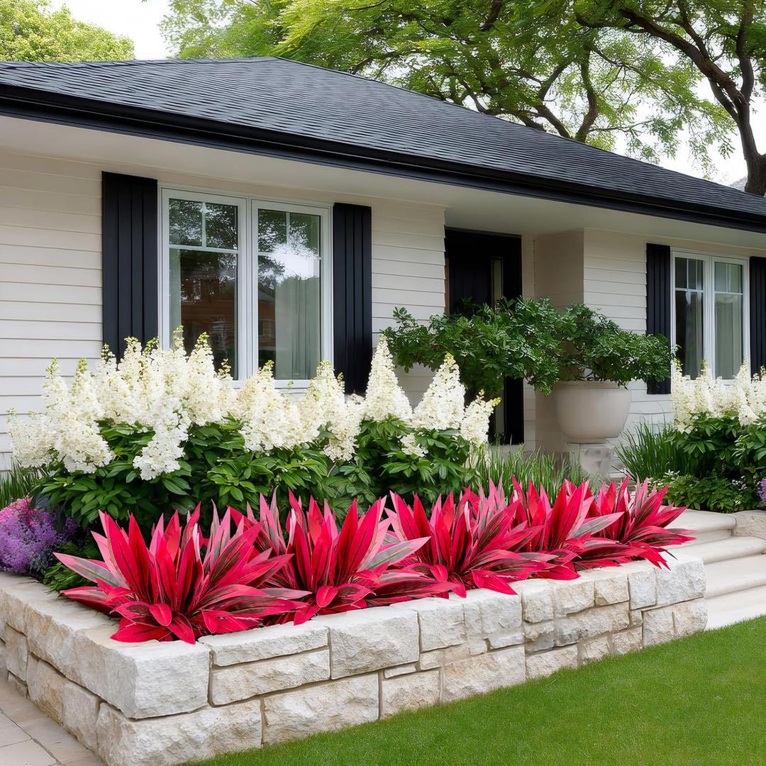 4 Pcs 20.5inch Artificial Greenery Stems Dracaena Faux Branches Realistic Fake Dracaena Red Leaves Greenery Realistic Plants for Indoor Outdoor Porch Patio Home Office Living Room Decor (Pink)