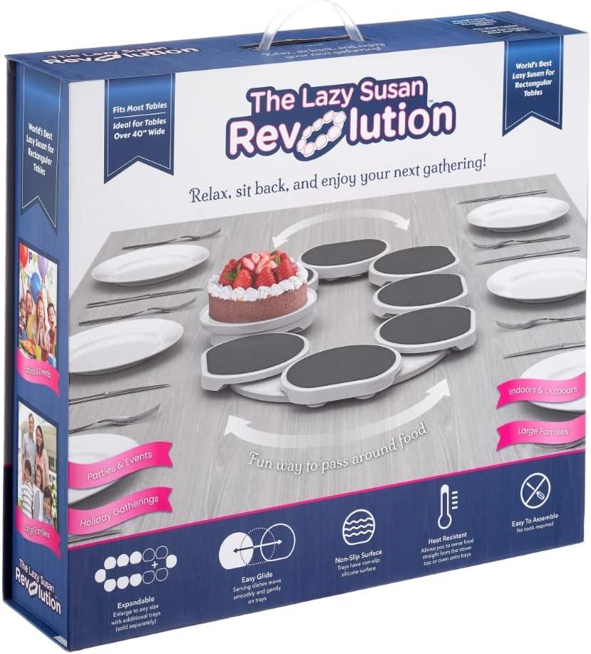 The Lazy Susan Revolution - Full Set - Dark Gray - The First Patented Lazy Susan Turntable Expandable for Rectangular & Oblong Tables - Kitchen & Dining Tables - Great Gift! Parties & Gatherings