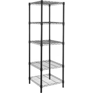 HollyHOME 5 Shelves Adjustable Steel Wire Shelving Rack in Small Space or Room Corner, Metal Heavy Duty Storage Shelf, Utility Rack, Bathroom Storage Tower Kitchen Shelving, Thicken Tube, Black