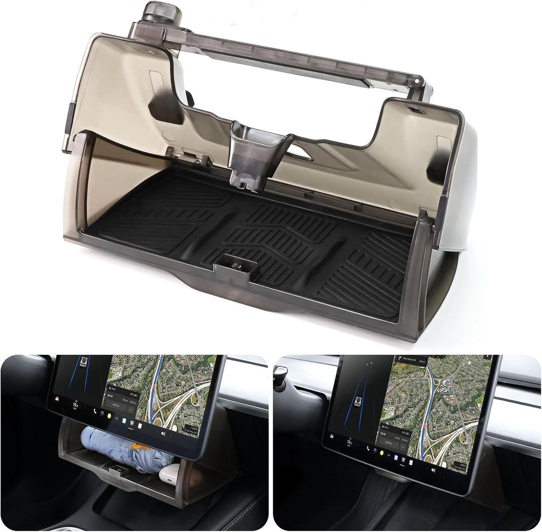 2025 Upgraded Under Screen Storage for Tesla Model Y/3, Hideable & Stable Installation Center Console Organizer Tray with Anti-Slip Silicone Pad, fit for Tesla Model Y (2021-2025) Model 3 (2017-2025)