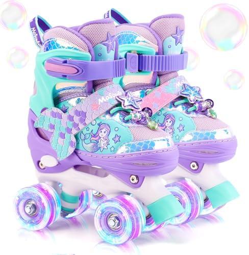 Mermaid Roller Skates for Girls Kids, Mosoulais 4 Size Adjustable Light up Wheels Skates for Toddlers, Beginner Women Rollerskates Indoor Outdoor for Xmas Birthday Gifts, Patines para Niñas Niños Size 1-4