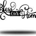Ferraycle Wall Sign Bless Our Home Metal Decor Black Metal Wall Decorations for Bedroom Bless Our Home Word Art for Entryway Living Room Kitchen