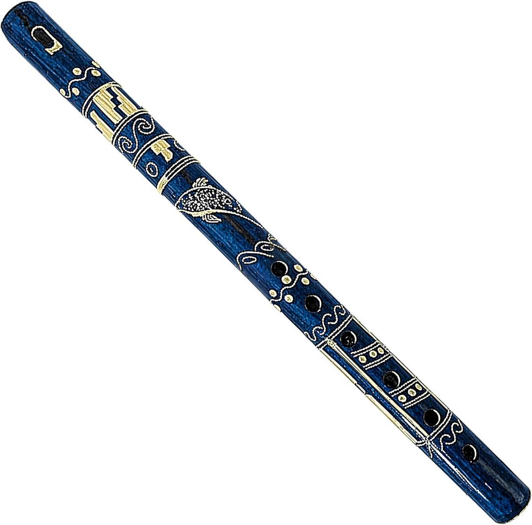 Mia Jewel Shop - Handmade Colored Bamboo Wooden Flute | Tribal Nature Pattern | Native Recorder for Beginners, Meditation & Music Lovers (Blue)