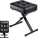 Adjustable Piano Bench Keyboard Bench - Foldable Keyboard Stool with Non-Slip Feet,3-Level Height Suitable for Adults&Kids,Classic Button Design,Premium PU Leather Cushion, Portable Piano Seat (Black)