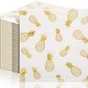 Outus 100 Pcs Pineapple Cocktail Napkins Paper 5 x 5 Inch Summer Tropical Luau Pineapple Party Decorations Disposable Stamping Pattern Napkins for Beverage Hawaiian Party (Gold)