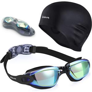 Swimming Goggles Swimming Cap Set Swim Glasses Silicone Swim hat Pack for Adults with Anti Fog Glasses for Swimming