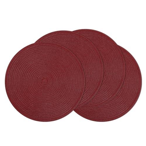 SHACOS Round Placemats Set of 4 for Dining Table 15 inch Round Braided Place Mats Washable Non Slip Kitchen Table Mats, Burgundy