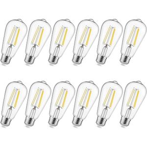 LED Edison Light Bulbs, 12Pcs Vintage 6 Watt, Equivalent 60W Incandescent Light Bulbs, E26 Medium Base Dimmable Decorative Antique Filament Light Bulbs with 90+ CRI, Cool White 4000K