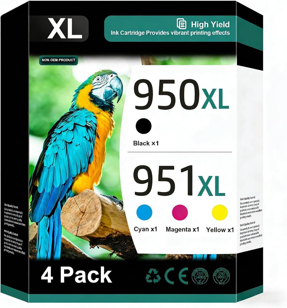 950XL and 951XL Ink Cartridges Combo Pack (4-Pack) Replacement for HP 950XL 951XL Ink Cartridges for HP Printers OfficeJet 8600 Series Pro 251dw, 8100, 8600 Series