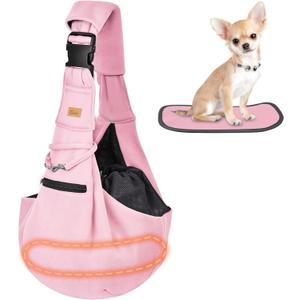 CUBY Dog and Cat Sling Carrier - Hands Free Reversible Pet Papoose Bag - Soft Pouch and Tote Design - Suitable for Puppy, Small Dogs Cats Outdoor (Pink Senior, Adjust Strap 2.0)