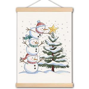 DNEULYR Winter Snowman Christmas Tree Wall Art Poster, Rustic Christmas Wall Decor, Holiday Winter Snowy Xmas Tree Snowman Poster Hanger Frame for Home Bedroom Living Room, 12x16 Inches (color9)