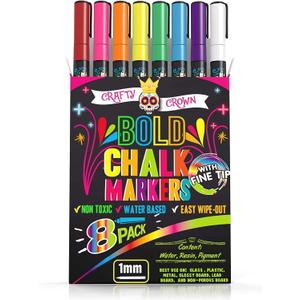 Bold Chalk Markers - Dry Erase Marker Pens - Liquid Chalk Markers for Chalkboards, Signs, Windows, Blackboard, Glass - Reversible Tip (8 Pack) - (Multicolored, 1mm)