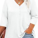 Tankaneo Women Plus Size Tops V Neck 3/4 Sleeve Casual T Shirts Loose Basic Tunic Tees XL