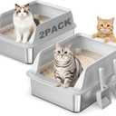 FURTIME Stainless Steel Cat Litter Box with Lid 2Pcs, Enclosed Litter Boxes