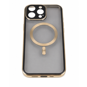 Metal Ring & Automatic Pop-up Lock Magnetic Privacy Case for iPhone 15 Pro Max [Compatible with MagSafe] [Integrated Lens Protection] Full Body Bumper Cover with Built-in 9H Glass-Gold