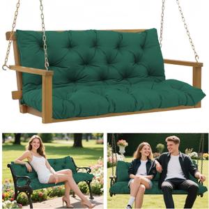 Porch Swing Cushions 60x40 Inch, 5" Extra Thick Waterproof Outdoor Swing Seat Cushion with Backrest & 8 Non-Slip Ties PP Cotton + Memory Foam Fill, Fade-Resistant 3-Seater Replacement for Patio Bench, 60x40x5inch