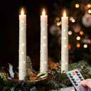 Flameless Cone Candle with Built-in Star String Light, 11-Button Remote Control, Timer, Battery Powered, Simulated Flame, 3-Pack Window Candle, Christmas Home & Wedding Decoration (Ivory) 