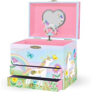 Giggle & Honey Musical Jewelry Box for Girls,Unicorn Toys for Girls 4-6, Easter Gifts for Kids, 6.8 x 5.3 x 6 in