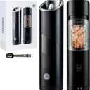 Gravity Electric Salt and Pepper Grinder Set, Adjustable Coarseness, Warm LED Light, One-handed Automatic Operation, Battery Powered, Black, Electric Pepper Mills