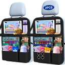 Car Backseat Organizer with Table Tray((2-Pack)) 9 Storage Pockets Backseat Car Organizer and storage with Tablet Holder, Kick Mats Back Seat Cover for Kids family Road Trip Essentials Travel (Black)