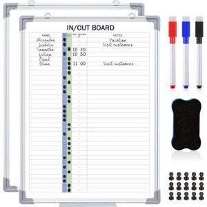Lincia in and Out Magnetic Dry-Erase Board 24" x 18" Aluminum Framed White Board with Lines 33 Names with Magnetic Dry-Erase Marker, Eraser, and 35 Magnets Wall-Mounted for Office Employee