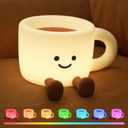Cute Coffee Cup Night Light for Kids Rechargeable, Battery Operated Nightlight 3 Level Dimmable with RGB&Timer, Silicone Touch Nursery Lamp for Baby Girls Boys Bedroom Gifts