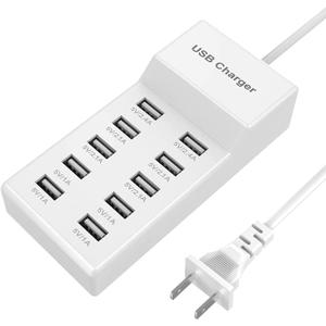sccvee USB Charger Station 10 Port, 50W Desktop Multi Port Charging Hub,10 Port USB Charger for Multi Devices Compatible with iPhone/Huawei/LG/Google Pixel/Tablet/Other Devices.