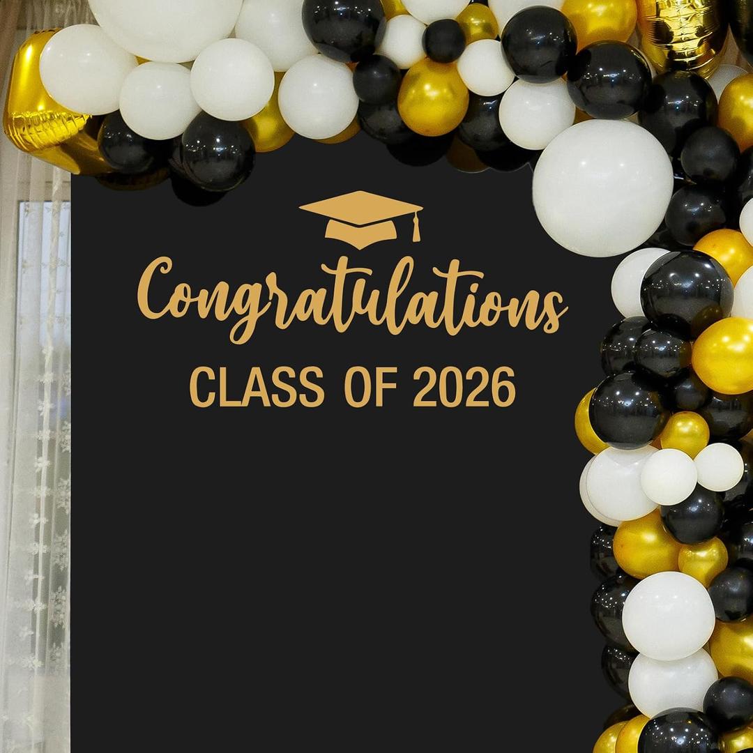 Congratulations Class of 2026 Decal Sign for Balloon Arch - Graduation Decor for 2026 Grad Party, Congrats Grad Party Class of 2026 Event Planner Vinyl Decal (Gold)