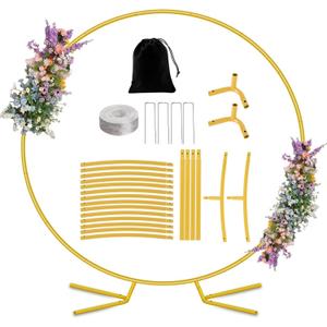 Nisoger Round Arch Stand 6.6FT Circle Balloon Arch Frame Circle Backdrop Stand Gold Round Arch With Storage Bag For Wedding Birthday Party Bridal Shower Anniversary Event Ceremony Decoration
