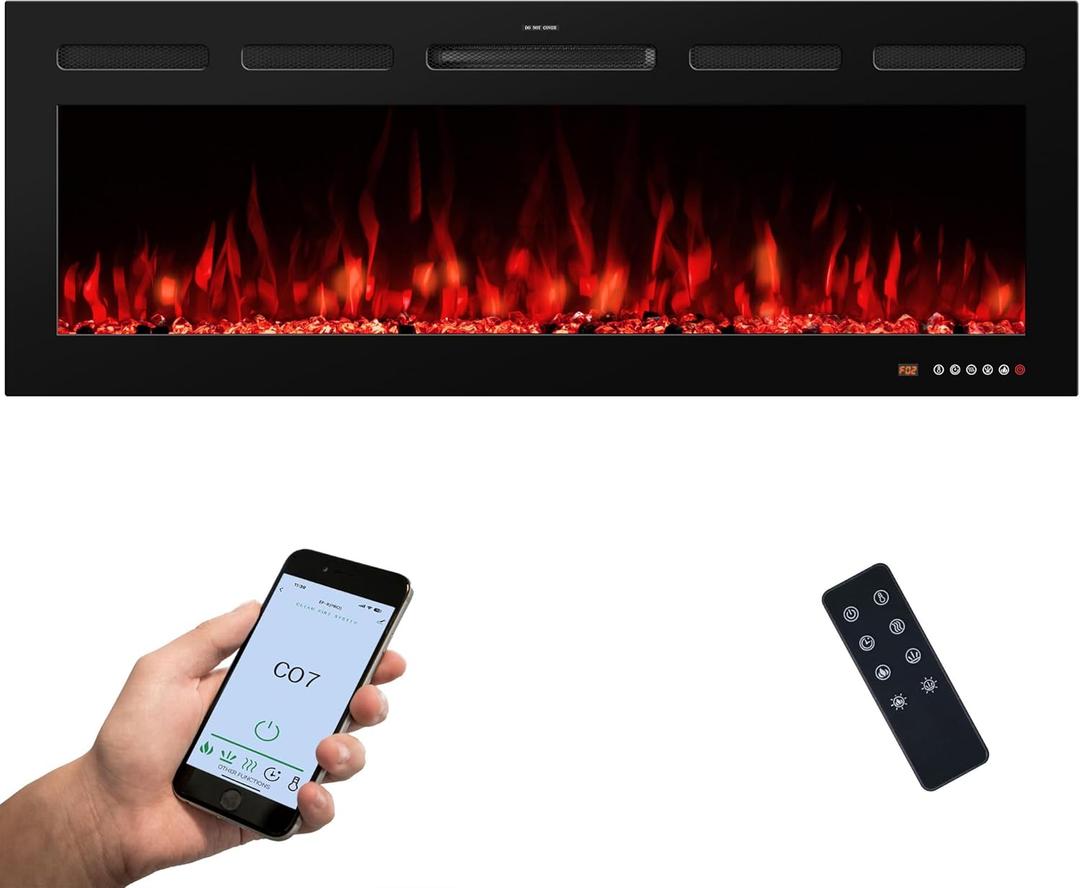 50" Smart Electric Fireplaces Inserts, Remote & Touch Screen & APP Control, Recessed & Wall-Mounted Fireplace Heater
