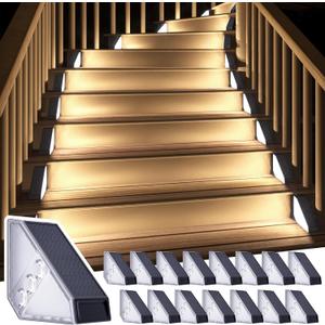 ROSHWEY Solar Step Lights for Outside, 16 Pack Solar Powered Stair Lights Outdoor Waterproof, Triangle Deck Step Light, Outdoor Decor Lighting for Front Porch, Backyard, Patio, Cool White