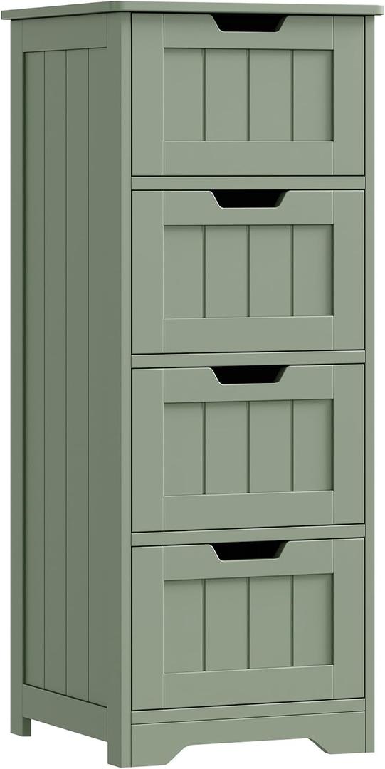 FOTOSOK Bathroom Storage Cabinet, Bathroom Cabinet with 4 Drawers, 11.8 x 11.8 x 32.5 Freestanding Entryway Cupboard Storage Organizer Unit Home Furniture Decor, Green