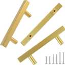 10 Pack 5 Inch Square Brushed Brass Cabinet Pulls for Kitchen Drawer, Stainless Hardware Steel Drawer for Wardrobe Bathroom Cupboard Furniture Pulls, Golden Handles 5Length, 3Hole Center