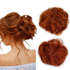 ILUU 2Pcs Orange Red Hair Bun Extensions Wavy Curly Messy Synthetic Chignon Hairpiece Easy Bun Hair Pieces for Women Hair Updos for Women Girl, Copper Red