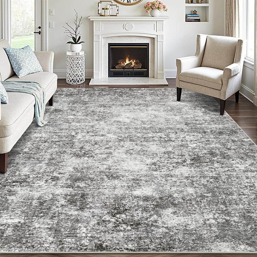 LOVORAL Area Rugs for Living Room: 9x12 Washable Neutral Abstract Rug for Bedroom Large Soft Modern Dining Room Rugs Indoor Floor Low Pile Carpet for Home Office Nursery - Grey