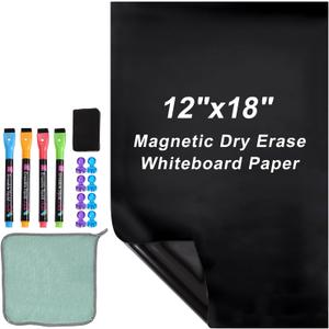 PATIKIL Magnetic Dry Erase Whiteboard Paper, 12"x18" Self Adhesive Black Board Stickers for Wall Blackboard Contact Paper Sheet with Marker, Magnetic Eraser and Magnets, Black