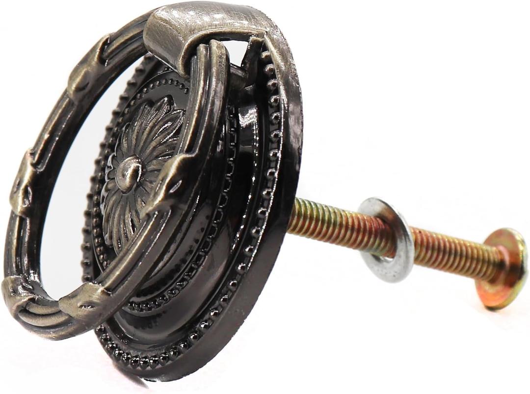 binifiMux 8 Pack Ring Drop Vintage Pulls for Cabinet Dresser Drawer Bookshelves Bronze Tone 37mm Diameter, European Style