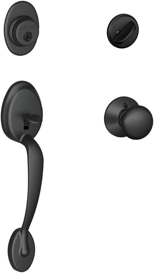 SCHLAGE Plymouth Single Cylinder Handleset and Plymouth Knob, Matte Black (F60 PLY 622) (Standard Interior Trim)