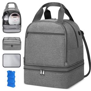 OCKLILY Pump Bag for Spectra S1 S2, Wearable Breast Pump Bags with Ice Pack, Pumping Bag with Waterproof Mat for Pump Accessories, Insulated Bottle Bags for Work Travel and Family, Grey