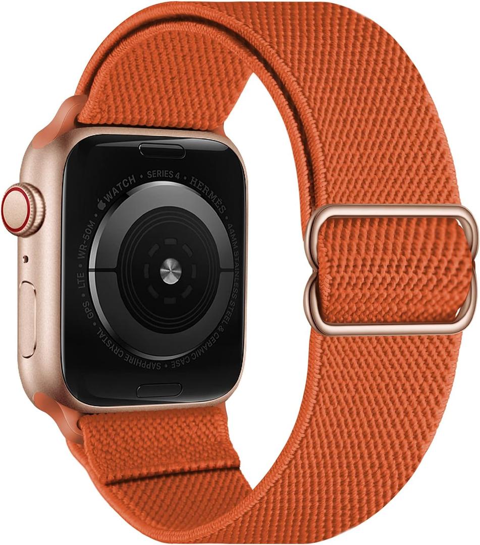 OXWALLEN XL Stretch Solo Loop Band Compatible with Apple Watch Series 10/9/8/7/6/5/4 SE Ultra 2/1 49mm 46mm 45mm 44mm, Adjustable Stretchy Elastic Nylon Sport Strap for iWatch Women Men, Orange