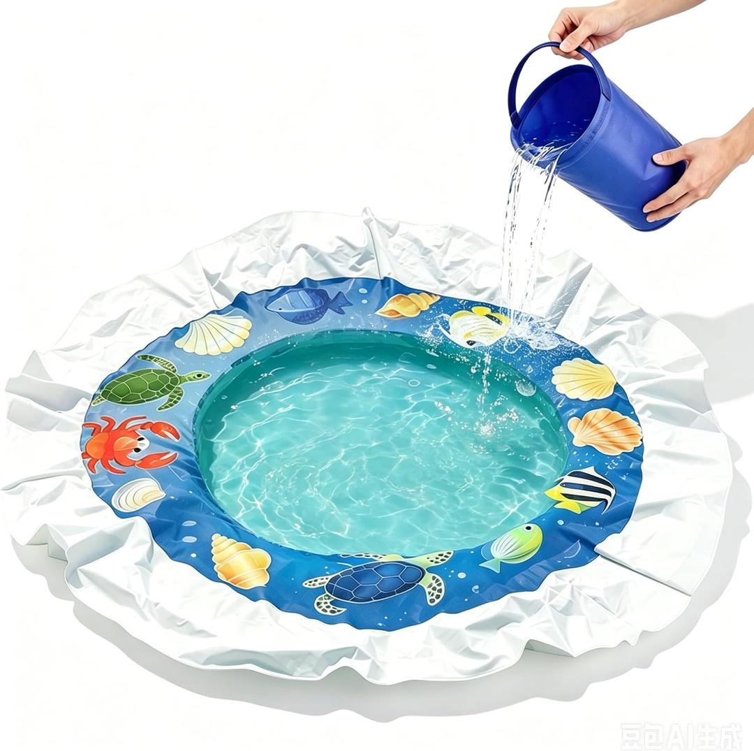 7.2x7.2 Ft Baby Beach Pool, Beach Pool for Toddler, 2 in 1 Kiddie Puddle Pool, Kids Beach Play Blanket with Water Bucket, Large Beach Puddle for Seaside & Outdoor Camping Vacation
