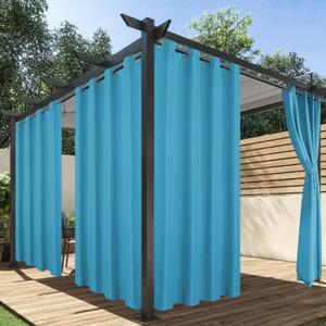HolidayIdeas Outdoor Curtains for Patio Waterproof, 4 Panels - 54 x 84 Inch - Privacy Protection & Light Filtering Curtains Teal Grommet Outside Curtains for Porch, Gazebo, Pergola, Backyard 