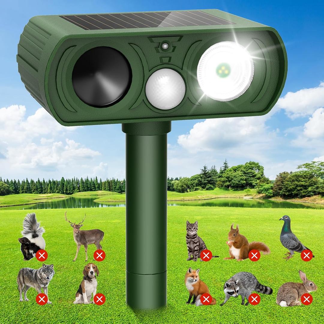 Solar Ultrasonic Animal Repellent, Deer Repellent Devices Waterproof, Cat Repellent Outdoor with Motion Detection Squirrel Skunk Rabbit Dog Raccoon Deterrents Animal Repeller for Yard, 1 Pack