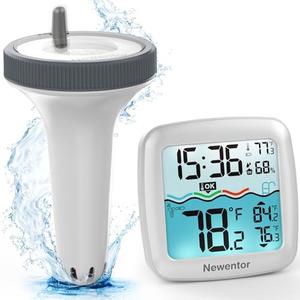 Newentor Pool Thermometer Floating Easy Read, IPX8 Wireless Swimming Pool Thermometers with Indoor Thermometers, Floating Thermometer for Spa/Hot Tub/Fish Tank, Milky White