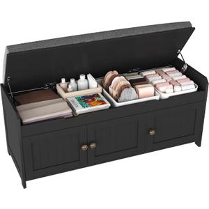 HOMEFORT 41.3" Shoe Bench with Lift Top Storage, Entryway Bench with Cushioned Seat, Wooden End of Bed Bench, Shoe Cabinet Bench with Hidden Storage Space, for Bedroom, Hallway,Black, 41.3"Wx14.9"D x18.1"H