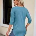 Kancystore Womens 3/4 Length Sleeve Tops Casual Loose Fit Tunic Shirts Crewneck Basic Tees (Blue, M)