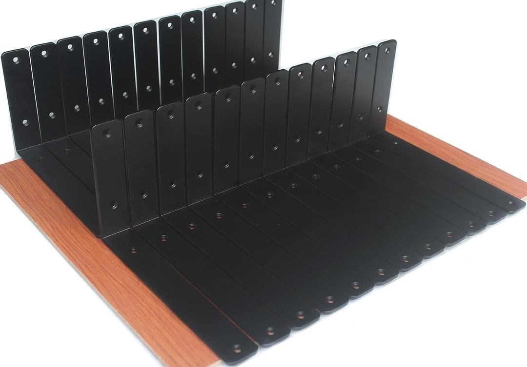 32 Pack - L 10" x H 6" x W1.5, 5mm Thick Black L Shelf Bracket, Iron Shelf Brackets, Metal Shelf Brackets, Floating Shelf, Shelf Supports with Screws